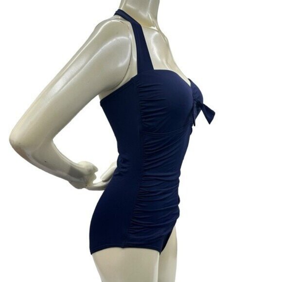 Tommy Bahama Women's 10 Swim Suit One Piece Halter Navy Blue Retro Slimming - Picture 2 of 11
